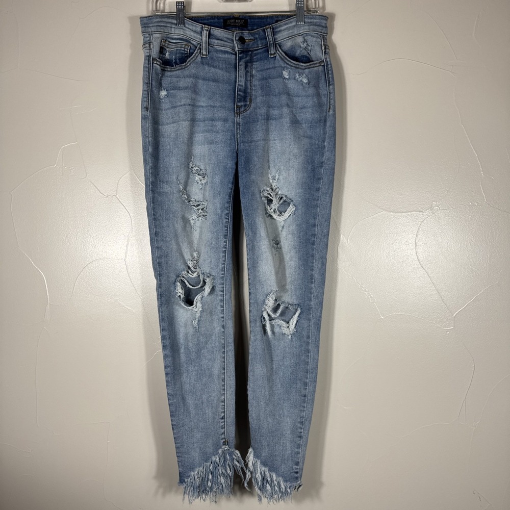 Judy Blue‎ Skinny Jeans 11/30 Distressed Stretch Mid Rise Denim Women Light Wash